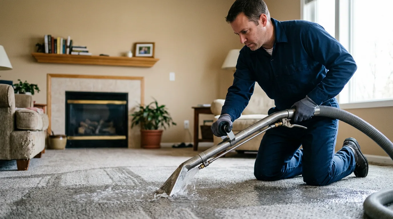 Water damage restoration technician working near Glocester, RI